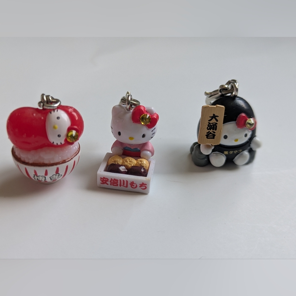 Vintage Hello Kitty Gotochi Food Charms mentaiko Kitty, hagi Kitty, owakudani